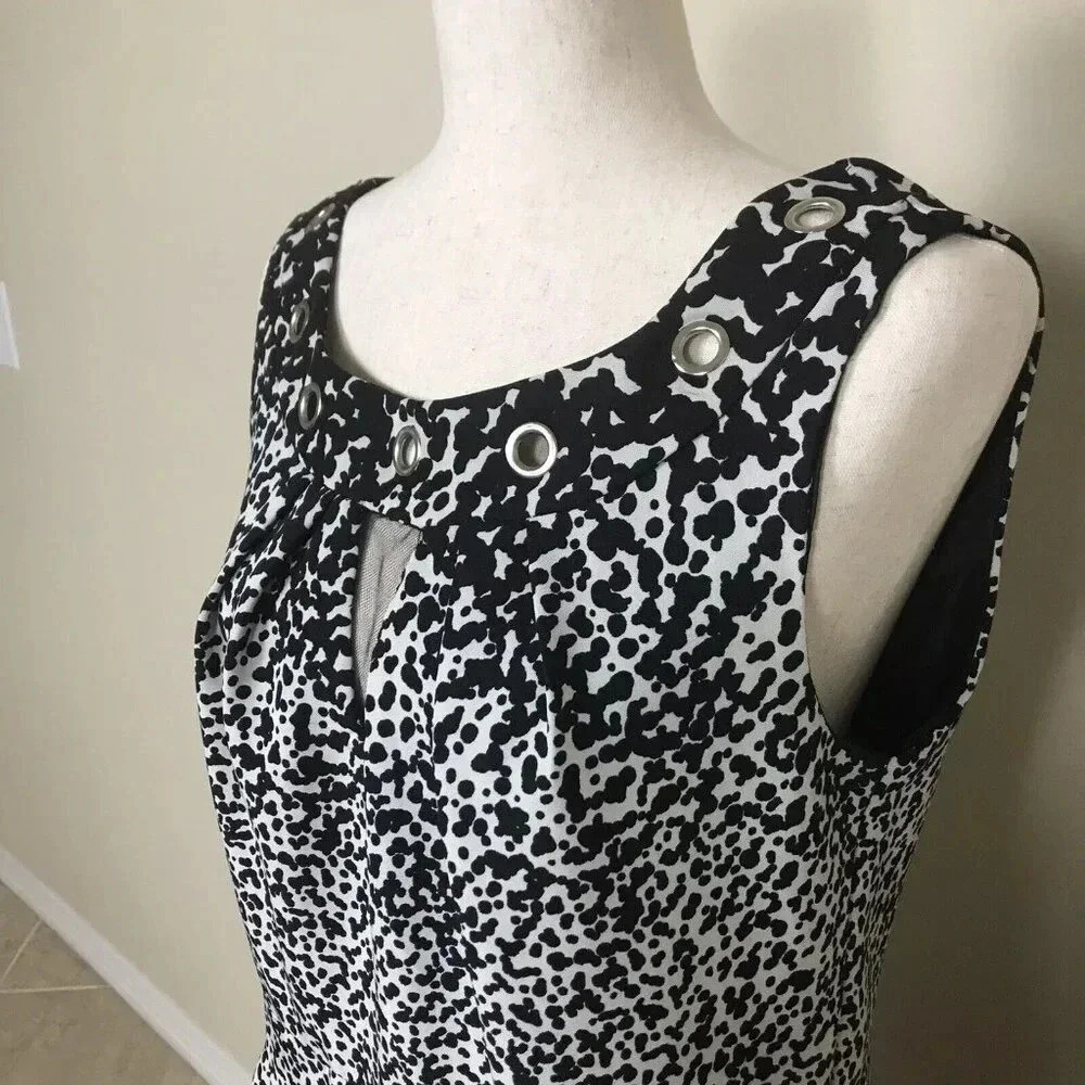 Black White Sleeveless Sheath Dress Size 14 Pleated Animal Print AA Studio Artsy - Picture 4 of 16